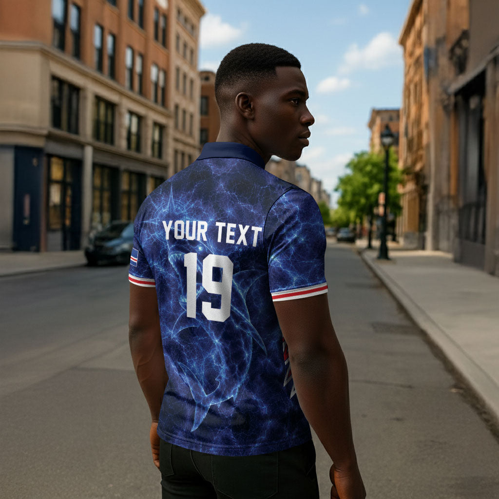 Custom World Football 2026 Cabo Verde Zipper Polo Shirt Go Blue Sharks Glory