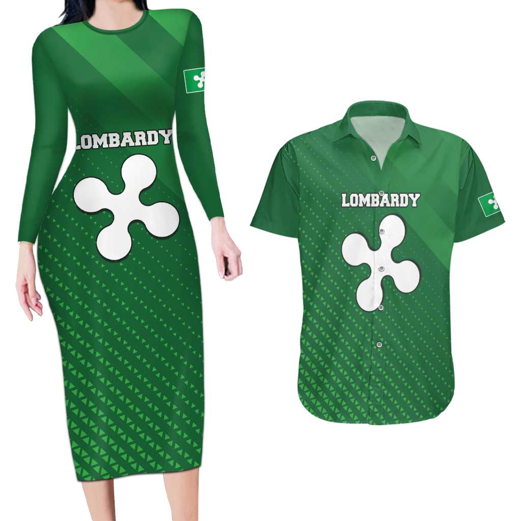 Italy Lombardy Couples Matching Long Sleeve Bodycon Dress and Hawaiian Shirt Map With Flag Style - Wonder Print Shop