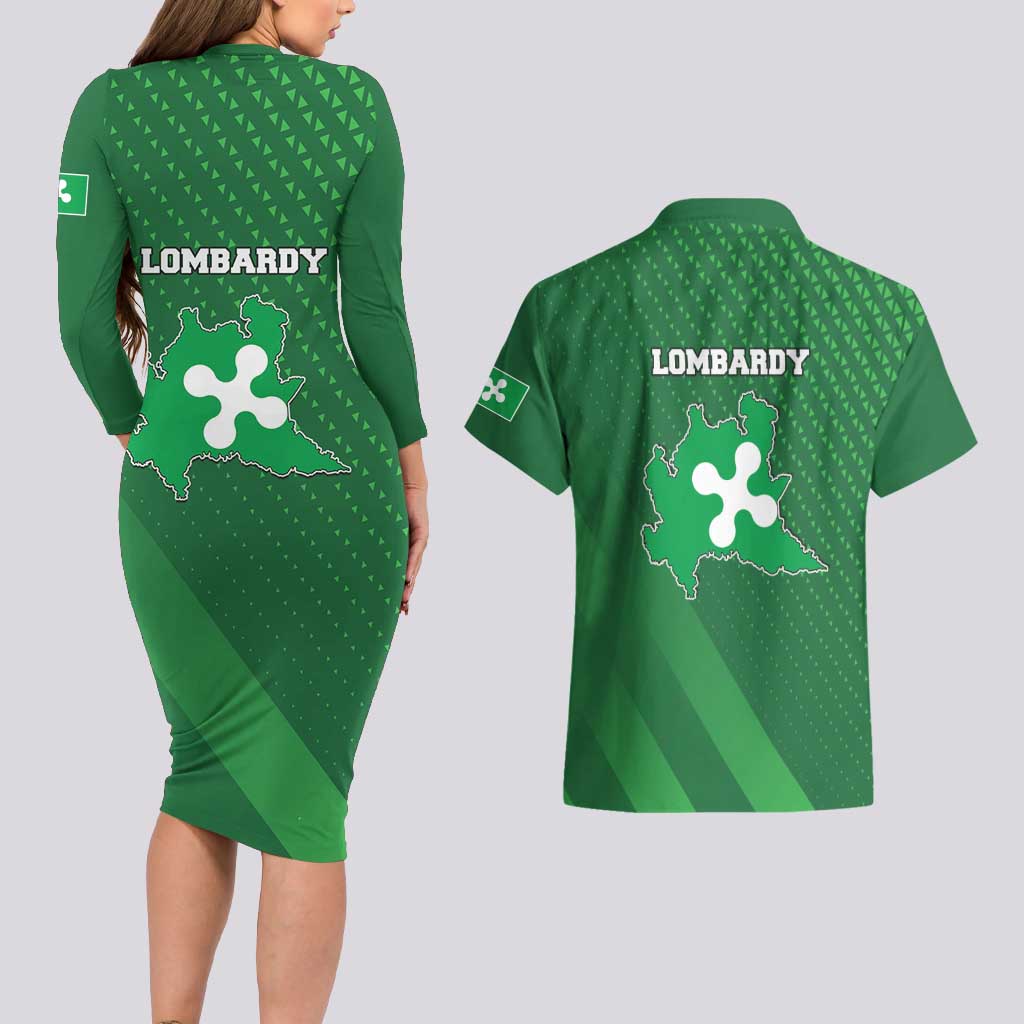 Italy Lombardy Couples Matching Long Sleeve Bodycon Dress and Hawaiian Shirt Map With Flag Style - Wonder Print Shop