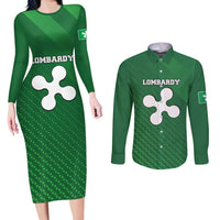 Italy Lombardy Couples Matching Long Sleeve Bodycon Dress and Long Sleeve Button Shirt Map With Flag Style - Wonder Print Shop