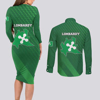 Italy Lombardy Couples Matching Long Sleeve Bodycon Dress and Long Sleeve Button Shirt Map With Flag Style - Wonder Print Shop