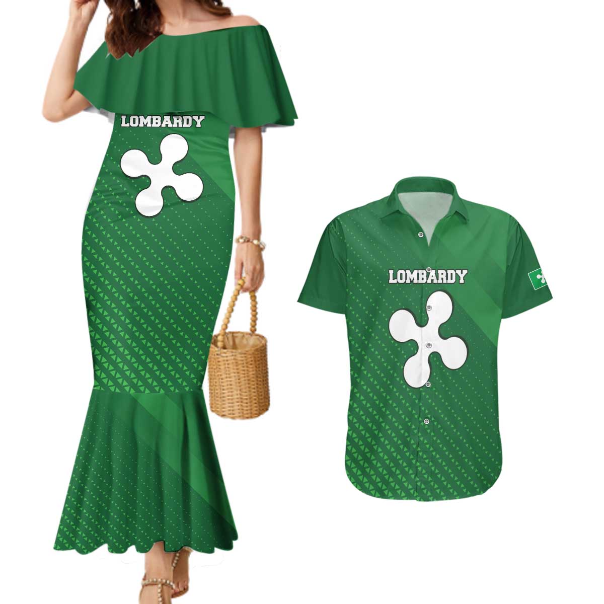 Italy Lombardy Couples Matching Mermaid Dress and Hawaiian Shirt Map With Flag Style - Wonder Print Shop