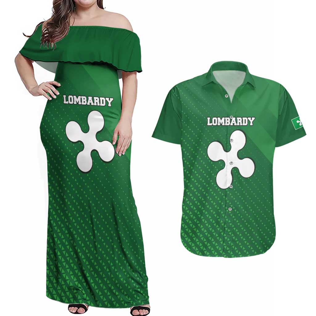 Italy Lombardy Couples Matching Off Shoulder Maxi Dress and Hawaiian Shirt Map With Flag Style - Wonder Print Shop