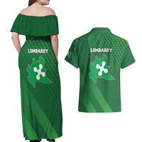 Italy Lombardy Couples Matching Off Shoulder Maxi Dress and Hawaiian Shirt Map With Flag Style - Wonder Print Shop