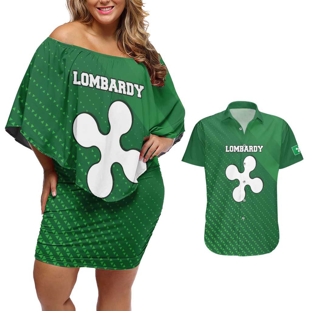 Italy Lombardy Couples Matching Off Shoulder Short Dress and Hawaiian Shirt Map With Flag Style - Wonder Print Shop