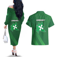 Italy Lombardy Couples Matching Off The Shoulder Long Sleeve Dress and Hawaiian Shirt Map With Flag Style - Wonder Print Shop