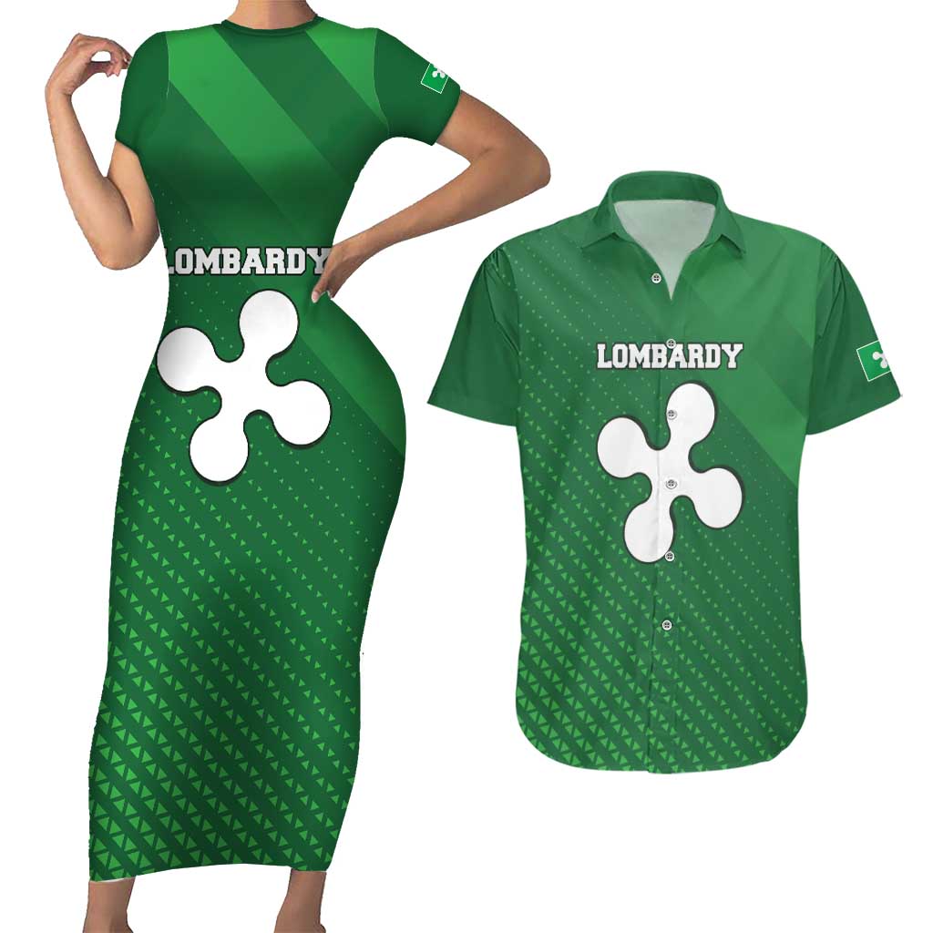 Italy Lombardy Couples Matching Short Sleeve Bodycon Dress and Hawaiian Shirt Map With Flag Style - Wonder Print Shop