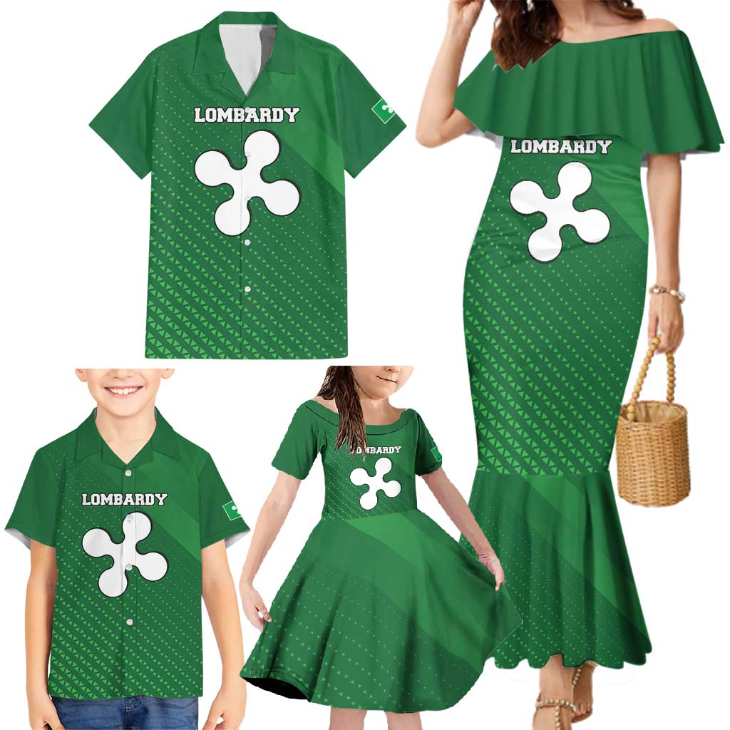 Italy Lombardy Family Matching Mermaid Dress and Hawaiian Shirt Map With Flag Style - Wonder Print Shop