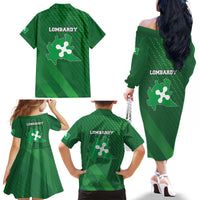 Italy Lombardy Family Matching Off The Shoulder Long Sleeve Dress and Hawaiian Shirt Map With Flag Style - Wonder Print Shop