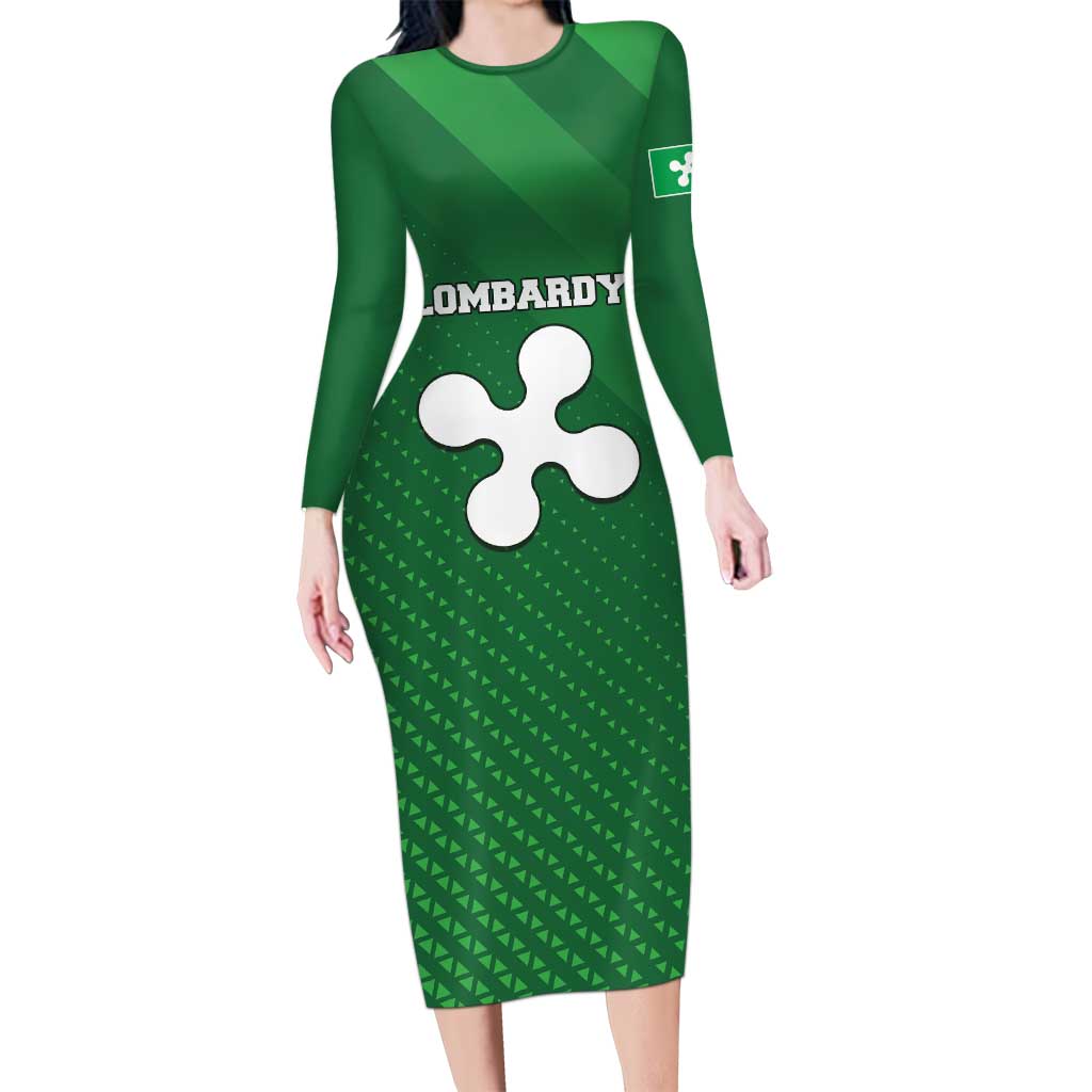 Italy Lombardy Long Sleeve Bodycon Dress Map With Flag Style - Wonder Print Shop