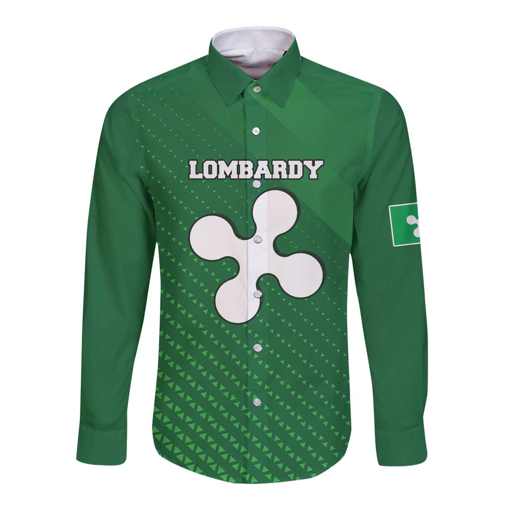 Italy Lombardy Long Sleeve Button Shirt Map With Flag Style - Wonder Print Shop