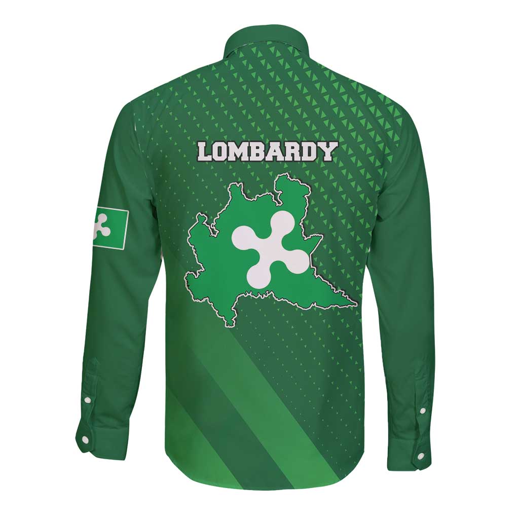 Italy Lombardy Long Sleeve Button Shirt Map With Flag Style - Wonder Print Shop