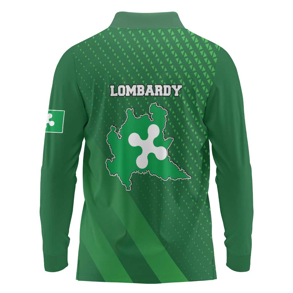 Italy Lombardy Long Sleeve Polo Shirt Map With Flag Style - Wonder Print Shop