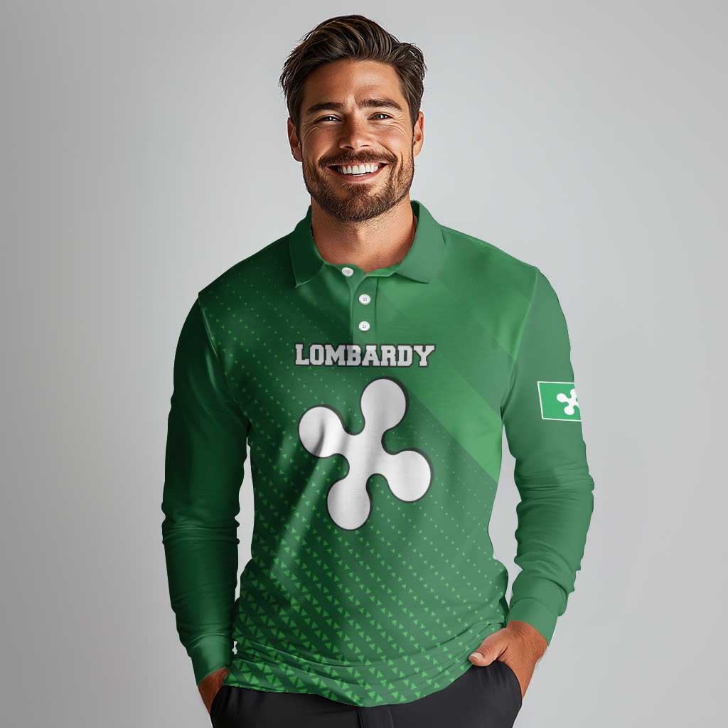 Italy Lombardy Long Sleeve Polo Shirt Map With Flag Style - Wonder Print Shop