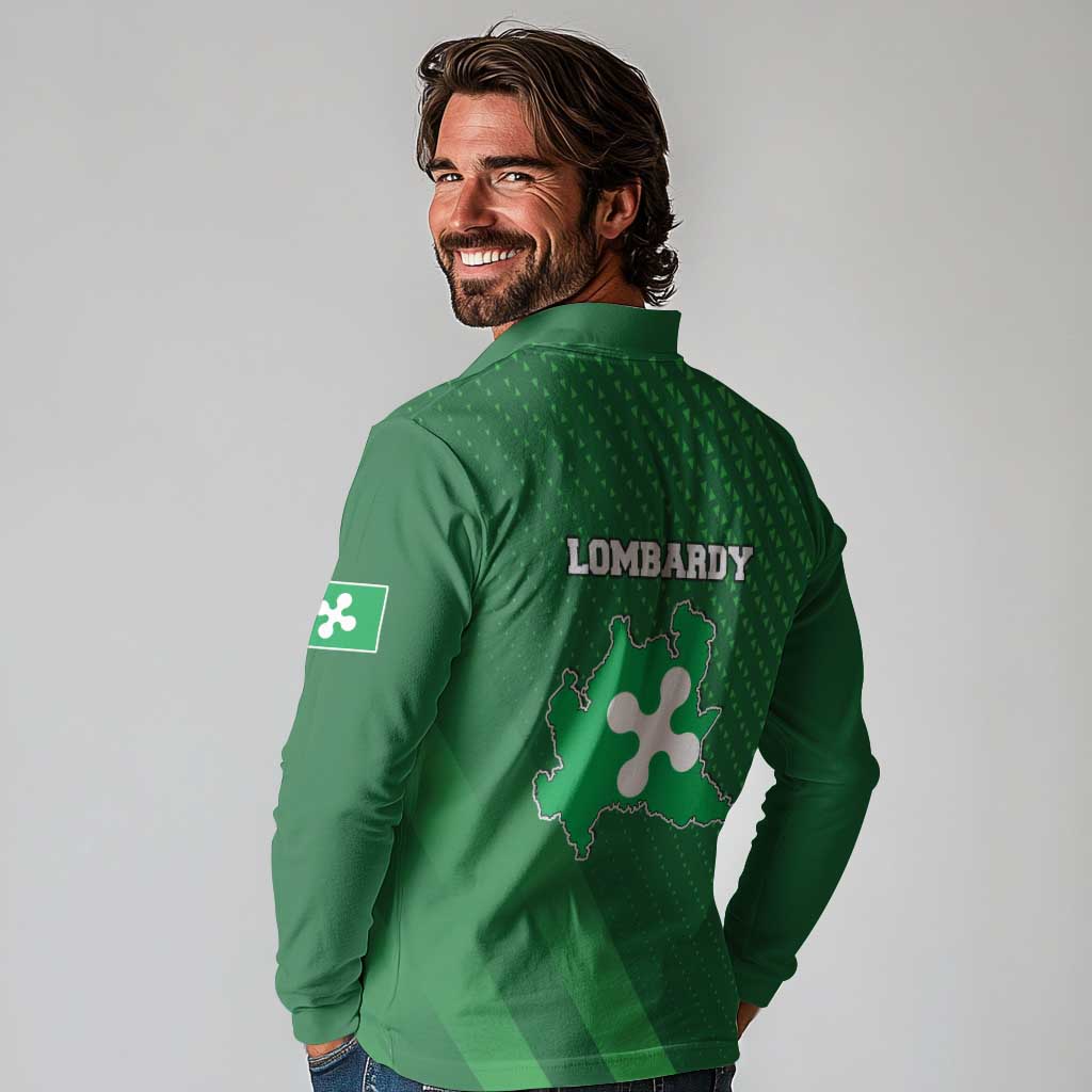Italy Lombardy Long Sleeve Polo Shirt Map With Flag Style - Wonder Print Shop