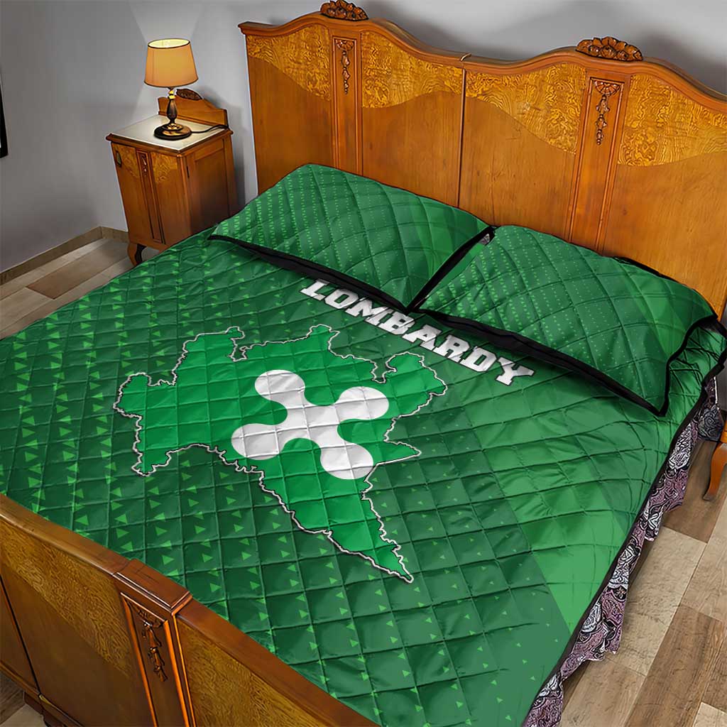 Italy Lombardy Quilt Bed Set Map With Flag Style - Wonder Print Shop