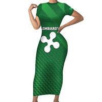 Italy Lombardy Short Sleeve Bodycon Dress Map With Flag Style - Wonder Print Shop