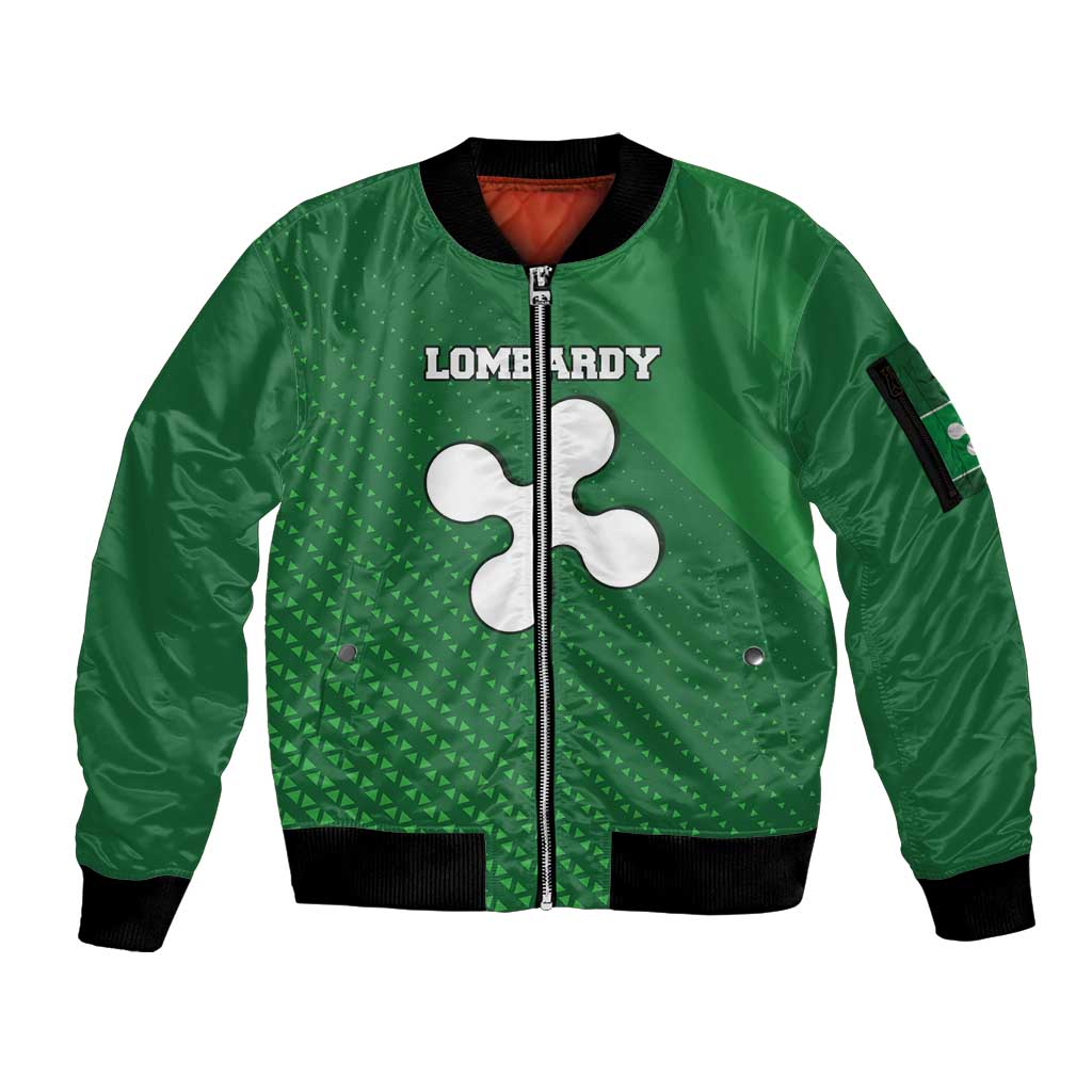 Italy Lombardy Sleeve Zip Bomber Jacket Map With Flag Style - Wonder Print Shop