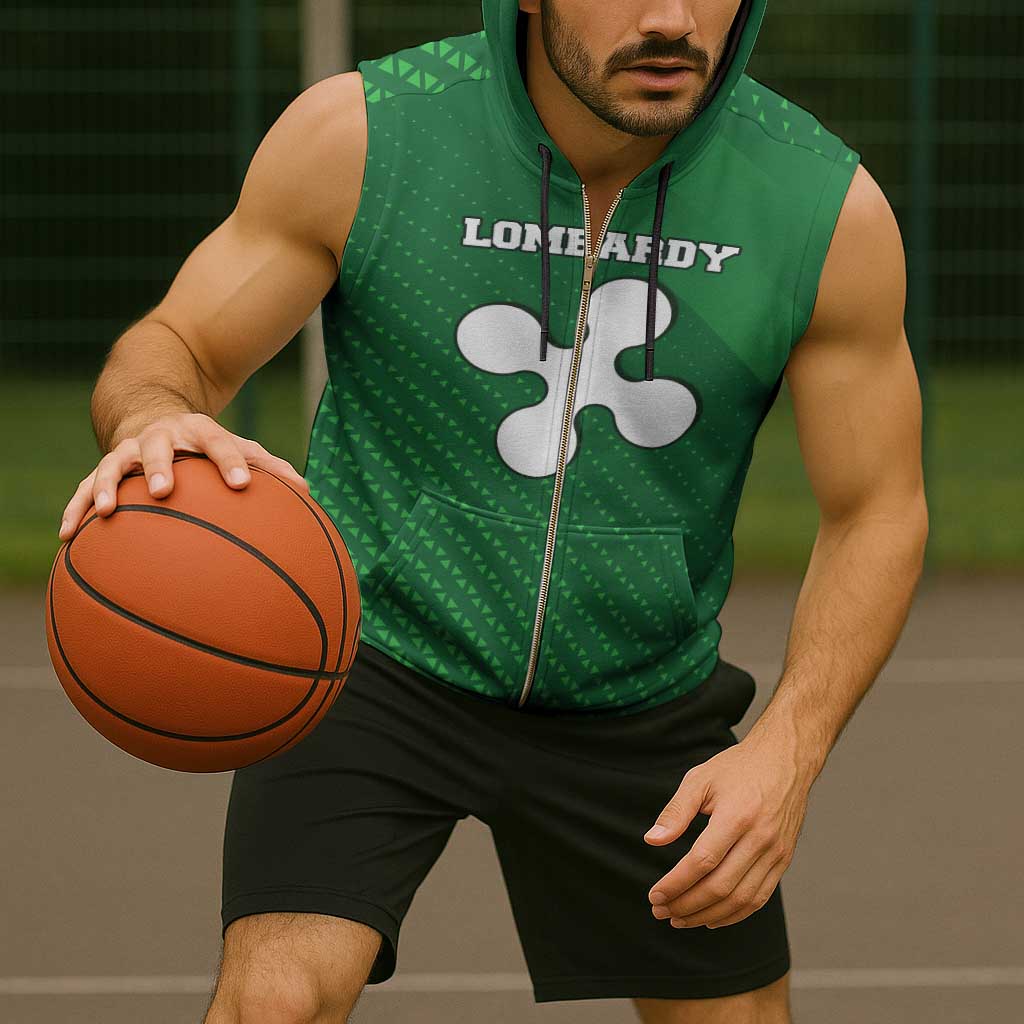 Italy Lombardy Sleeveless Zip Hoodie Map With Flag Style - Wonder Print Shop