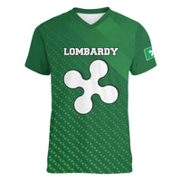 Italy Lombardy Women V-Neck T-Shirt Map With Flag Style - Wonder Print Shop