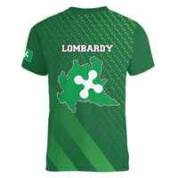 Italy Lombardy Women V-Neck T-Shirt Map With Flag Style - Wonder Print Shop