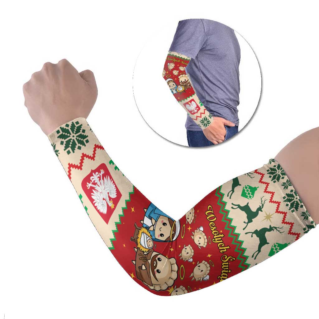 Poland Christmas Arm Sleeves Polish Pierogi Mascot Nativity Scene - Wonder Print Shop