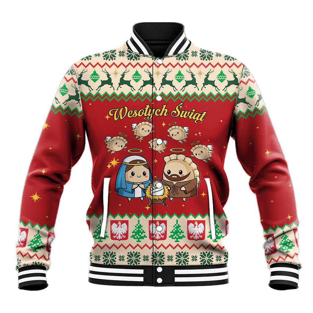 Poland Christmas Baseball Jacket Polish Pierogi Mascot Nativity Scene - Wonder Print Shop