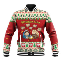 Poland Christmas Baseball Jacket Polish Pierogi Mascot Nativity Scene - Wonder Print Shop