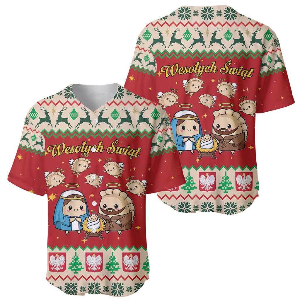 Poland Christmas Baseball Jersey Polish Pierogi Mascot Nativity Scene - Wonder Print Shop
