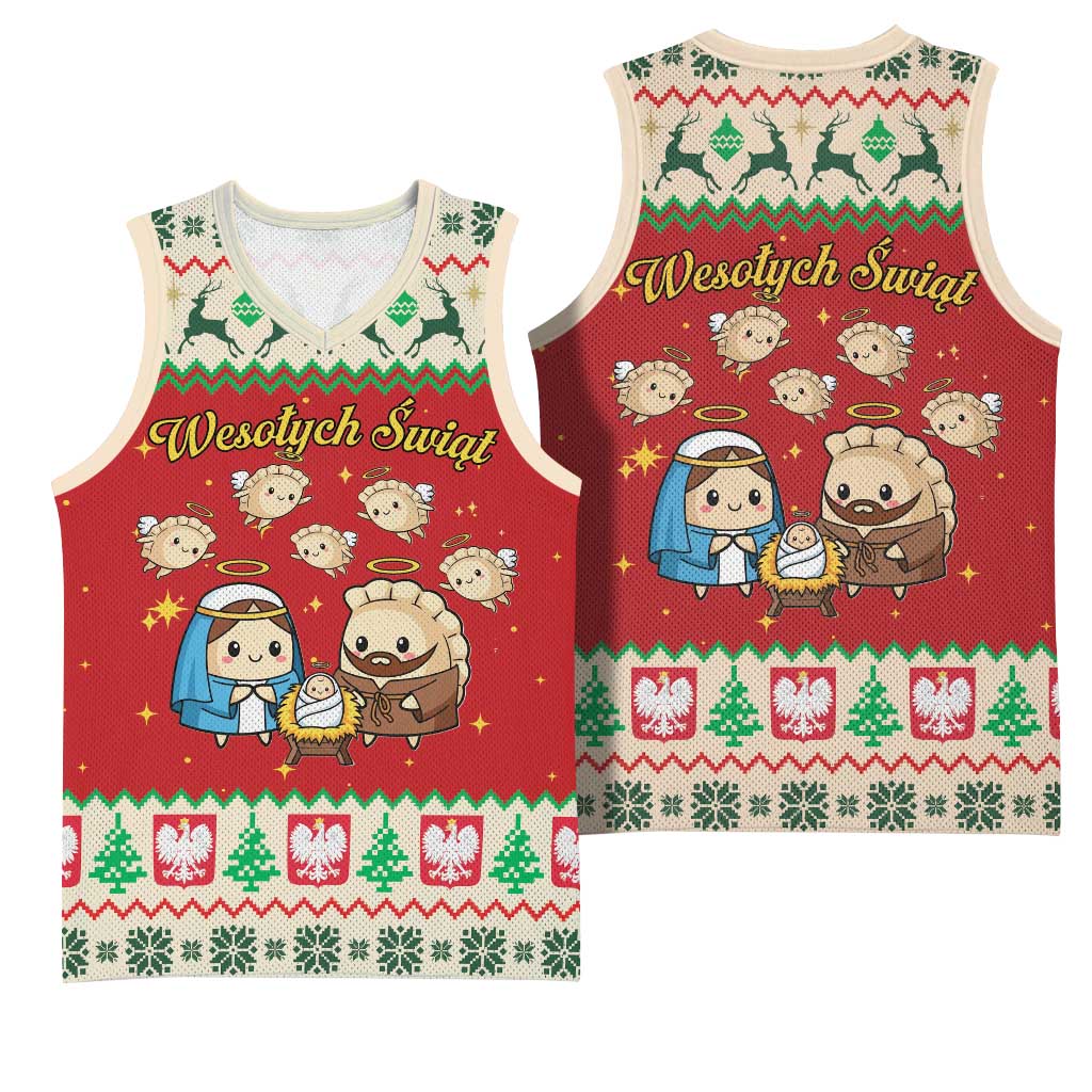 Poland Christmas Basketball Jersey Polish Pierogi Mascot Nativity Scene - Wonder Print Shop
