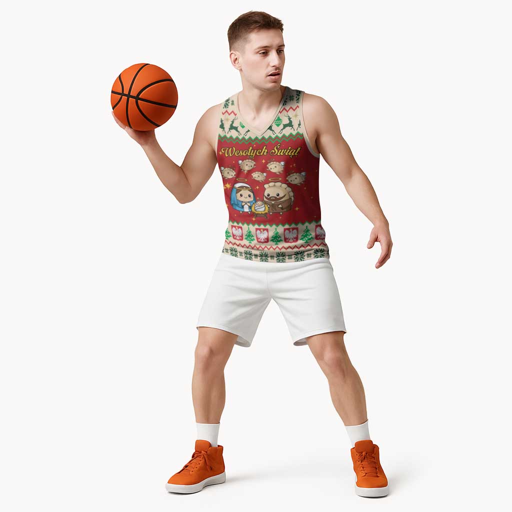 Poland Christmas Basketball Jersey Polish Pierogi Mascot Nativity Scene - Wonder Print Shop