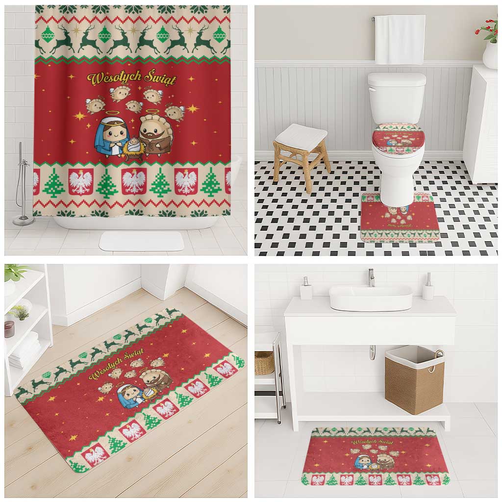 Poland Christmas Bathroom Set Polish Pierogi Mascot Nativity Scene - Wonder Print Shop