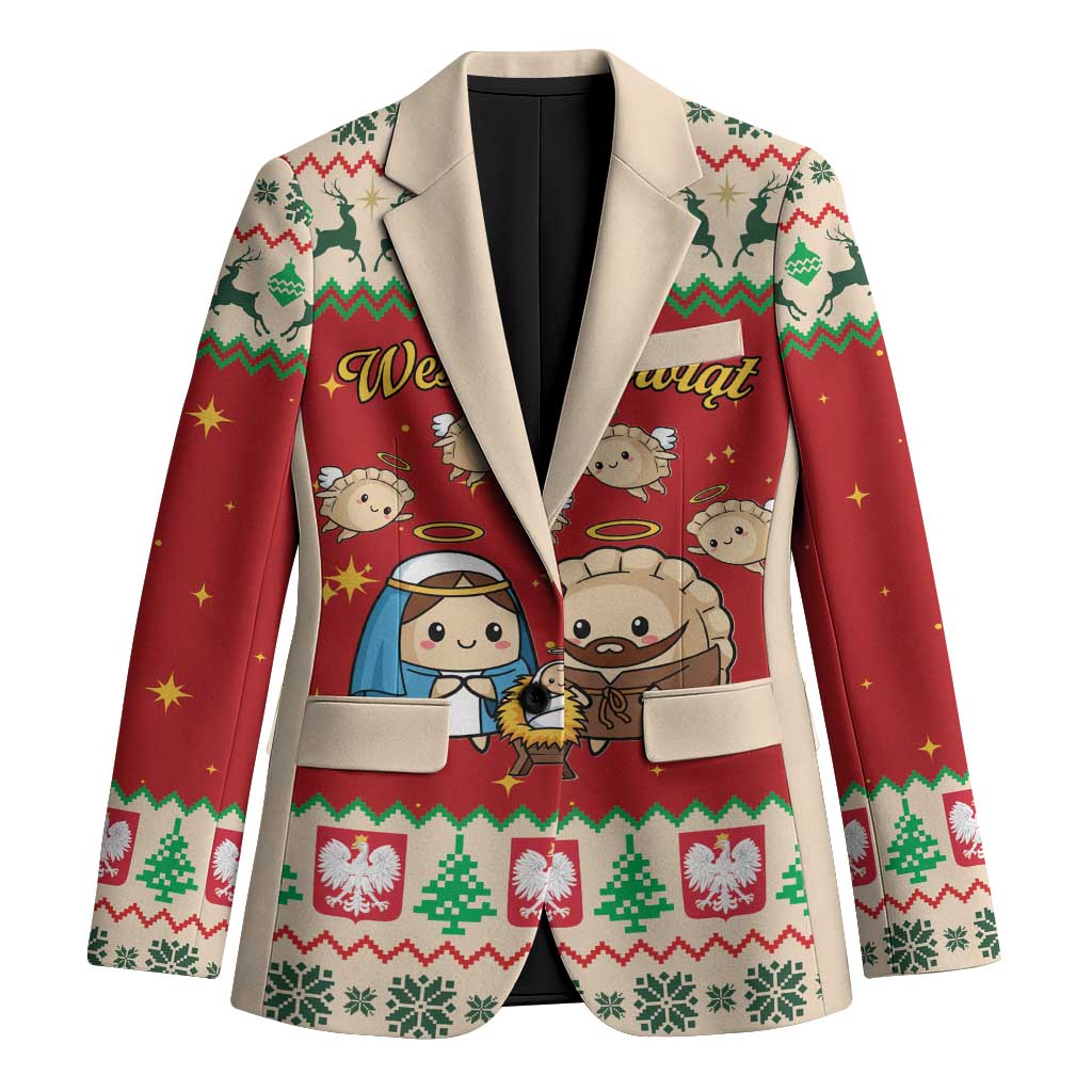 Poland Christmas Blazer Polish Pierogi Mascot Nativity Scene - Wonder Print Shop
