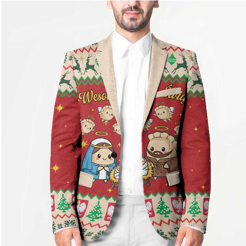 Poland Christmas Blazer Polish Pierogi Mascot Nativity Scene - Wonder Print Shop