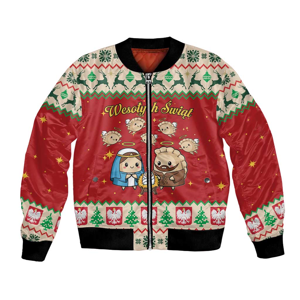 Poland Christmas Bomber Jacket Polish Pierogi Mascot Nativity Scene - Wonder Print Shop
