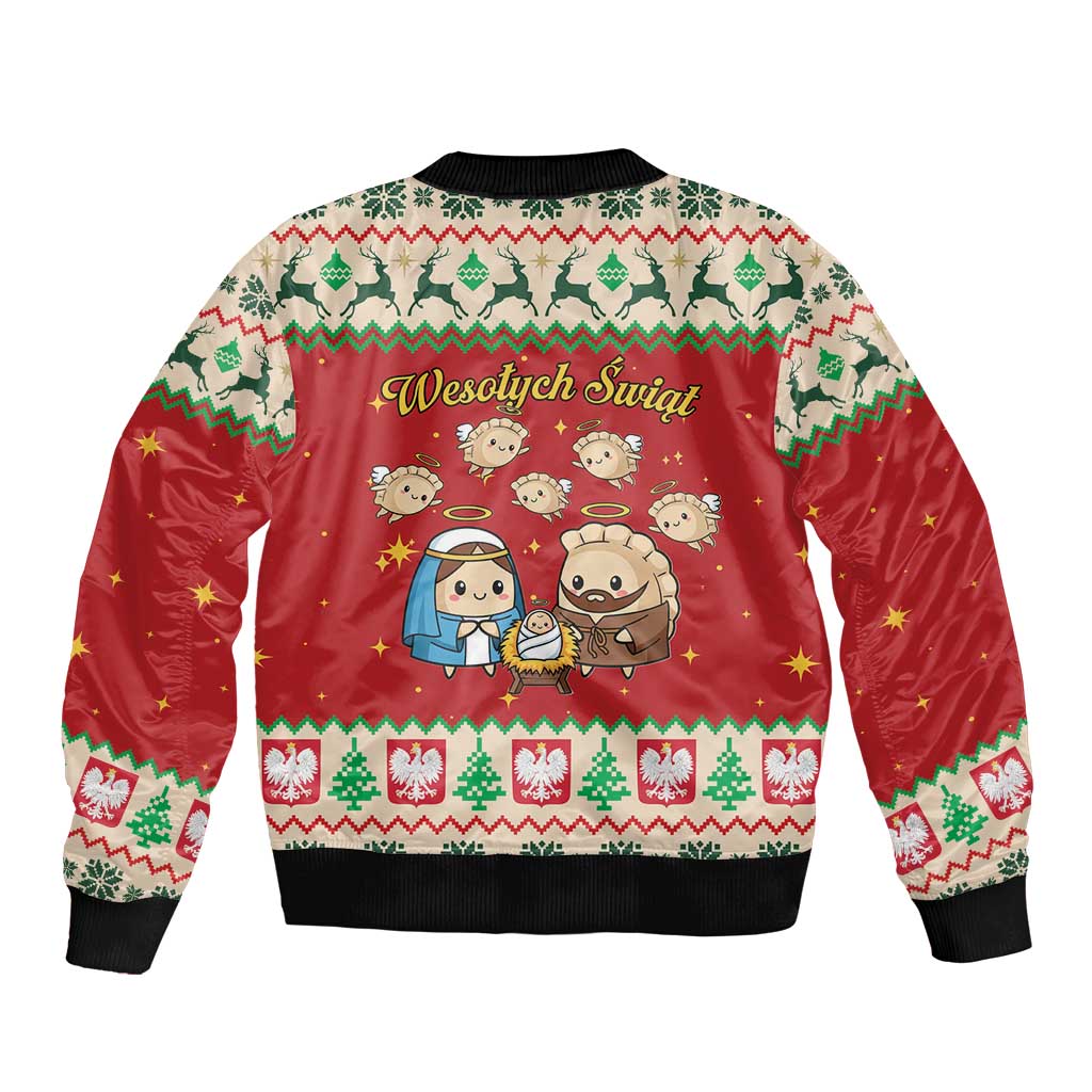 Poland Christmas Bomber Jacket Polish Pierogi Mascot Nativity Scene - Wonder Print Shop