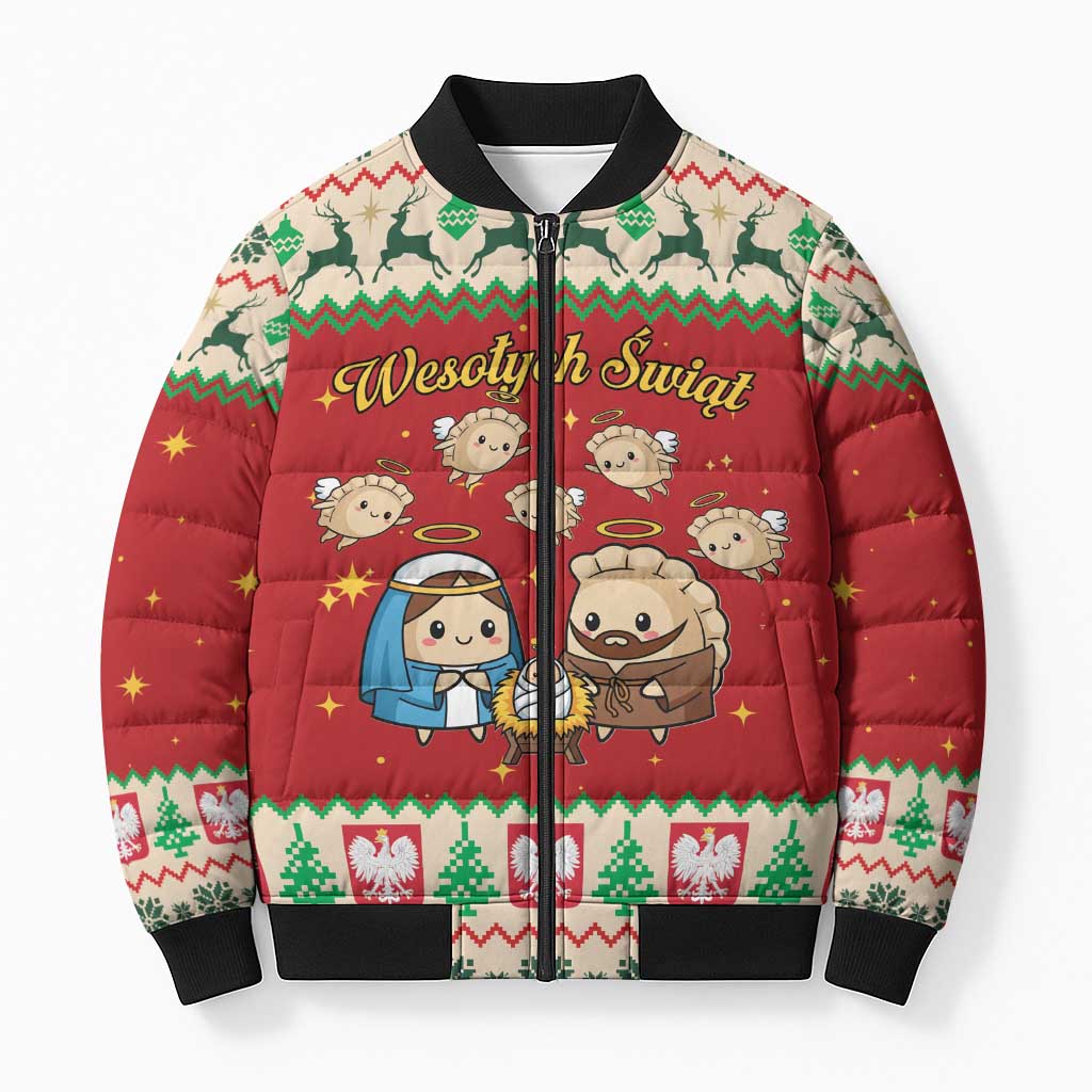 Poland Christmas Bomber Puffer Jacket Polish Pierogi Mascot Nativity Scene - Wonder Print Shop