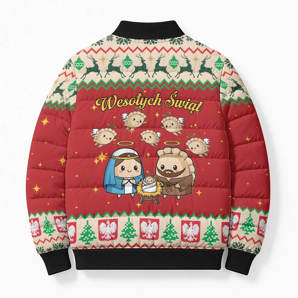 Poland Christmas Bomber Puffer Jacket Polish Pierogi Mascot Nativity Scene - Wonder Print Shop