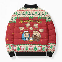 Poland Christmas Bomber Puffer Jacket Polish Pierogi Mascot Nativity Scene - Wonder Print Shop