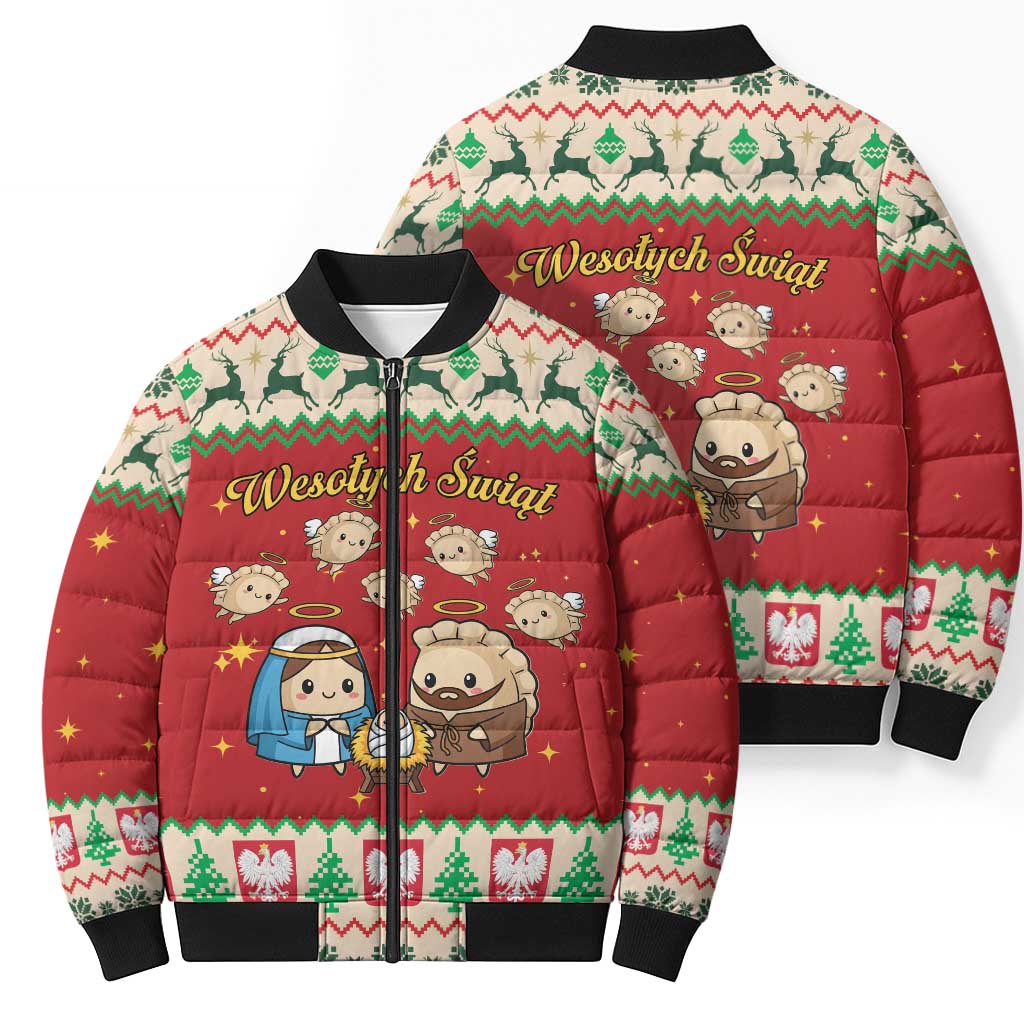 Poland Christmas Bomber Puffer Jacket Polish Pierogi Mascot Nativity Scene - Wonder Print Shop