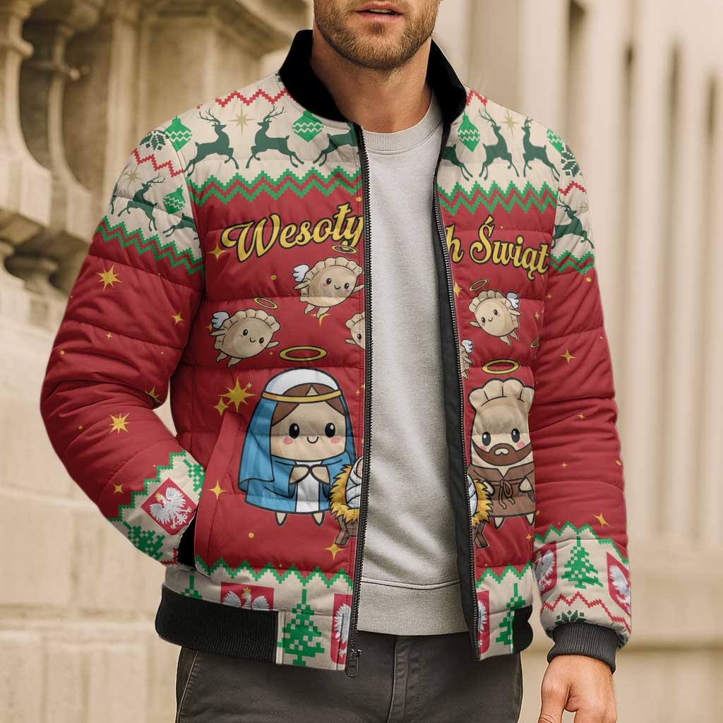 Poland Christmas Bomber Puffer Jacket Polish Pierogi Mascot Nativity Scene - Wonder Print Shop