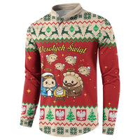 Poland Christmas Button Sweatshirt Polish Pierogi Mascot Nativity Scene - Wonder Print Shop