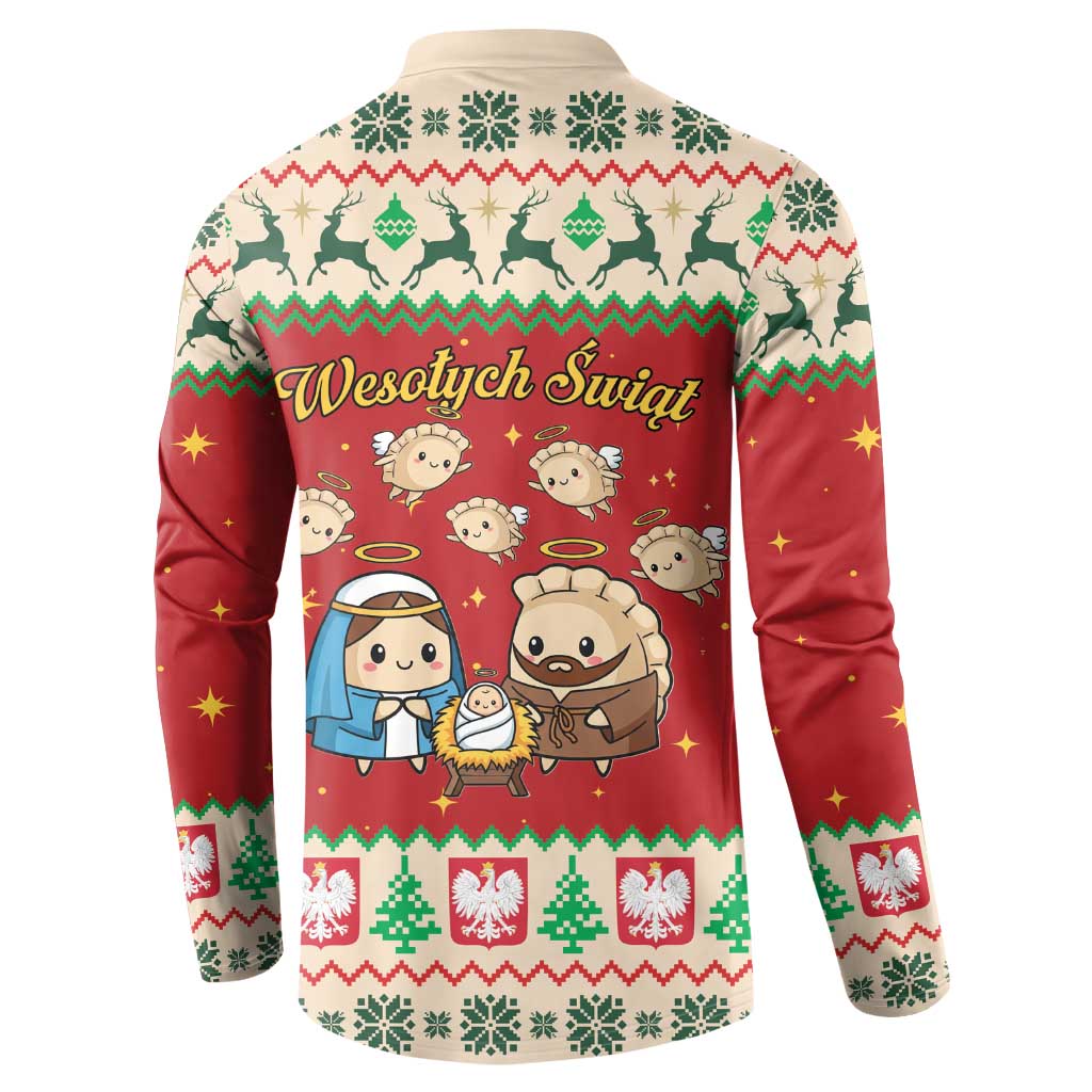 Poland Christmas Button Sweatshirt Polish Pierogi Mascot Nativity Scene - Wonder Print Shop
