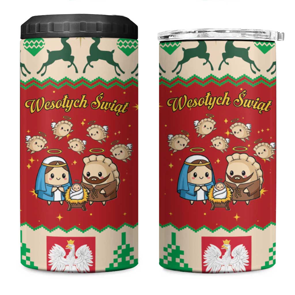 Poland Christmas 4 in 1 Can Cooler Tumbler Polish Pierogi Mascot Nativity Scene - Wonder Print Shop