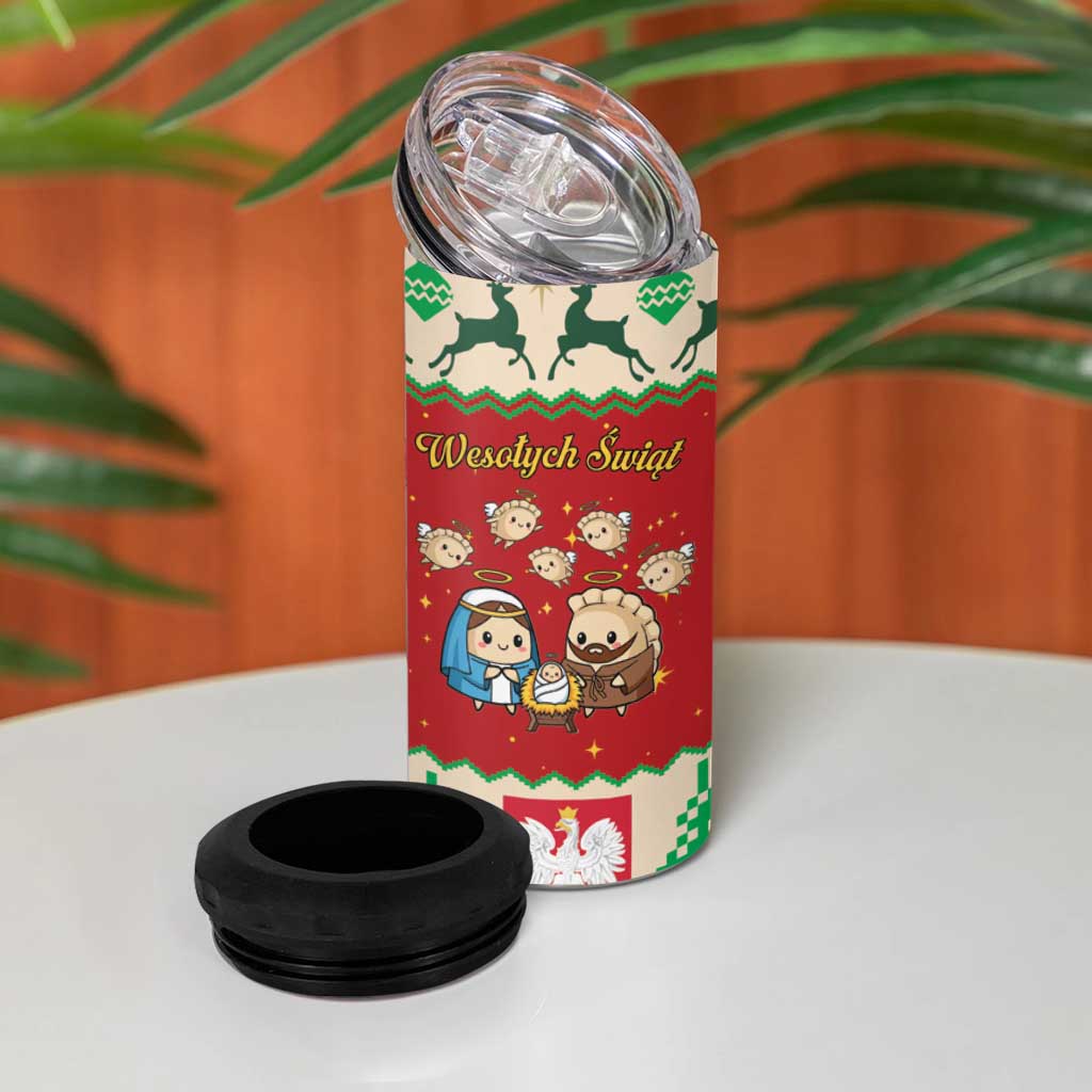 Poland Christmas 4 in 1 Can Cooler Tumbler Polish Pierogi Mascot Nativity Scene - Wonder Print Shop