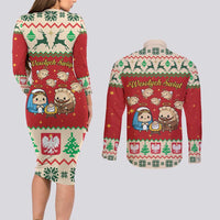 Poland Christmas Couples Matching Long Sleeve Bodycon Dress and Long Sleeve Button Shirt Polish Pierogi Mascot Nativity Scene - Wonder Print Shop