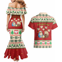 Poland Christmas Couples Matching Mermaid Dress and Hawaiian Shirt Polish Pierogi Mascot Nativity Scene - Wonder Print Shop