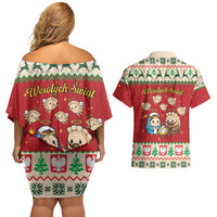 Poland Christmas Couples Matching Off Shoulder Short Dress and Hawaiian Shirt Polish Pierogi Mascot Nativity Scene - Wonder Print Shop