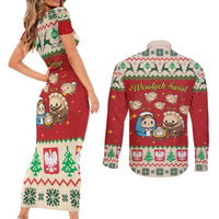 Poland Christmas Couples Matching Short Sleeve Bodycon Dress and Long Sleeve Button Shirt Polish Pierogi Mascot Nativity Scene - Wonder Print Shop