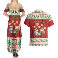 Poland Christmas Couples Matching Summer Maxi Dress and Hawaiian Shirt Polish Pierogi Mascot Nativity Scene - Wonder Print Shop